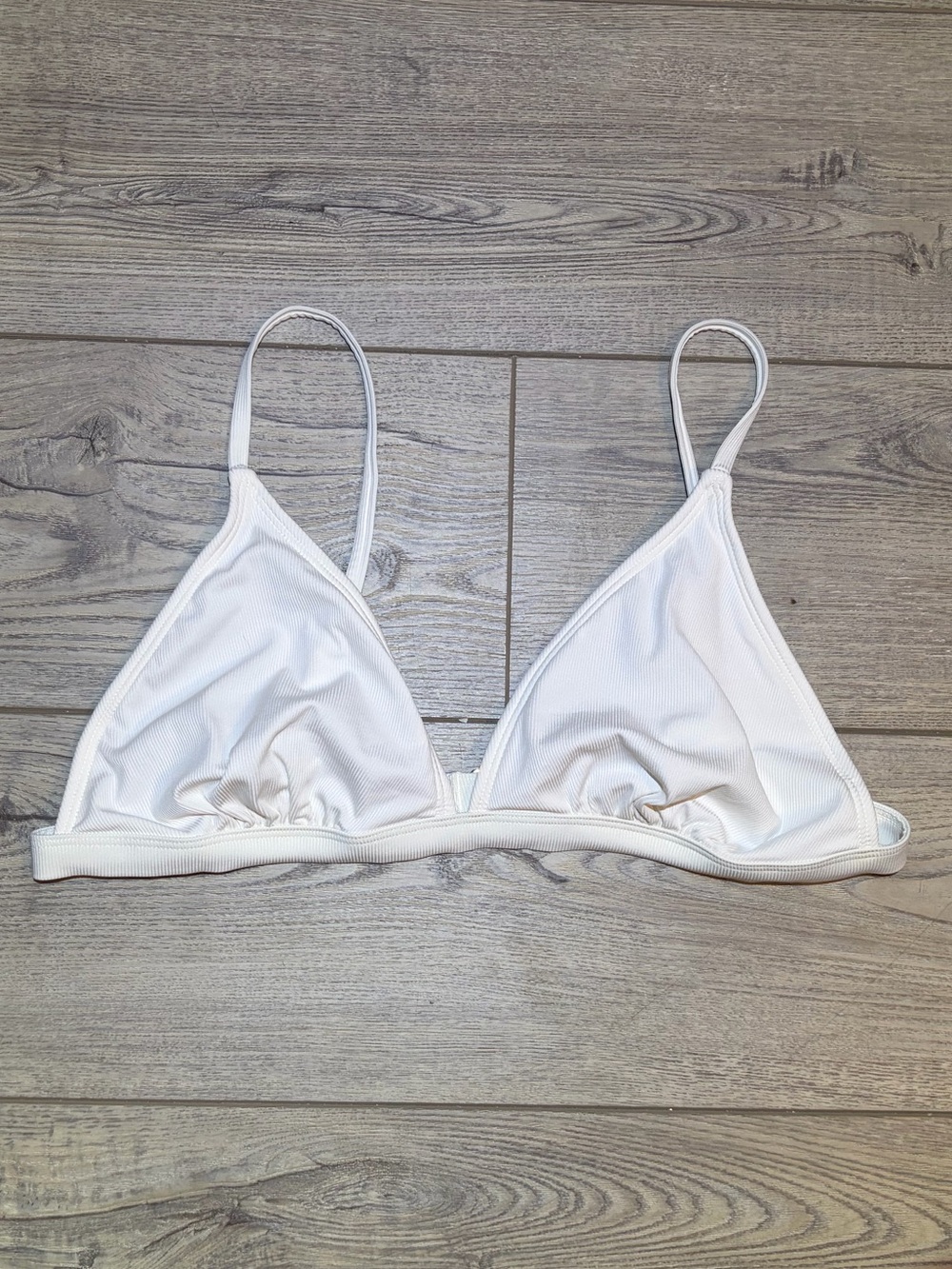 Aerie Classic White Ribbed Triangle Bikini Top With Adjustable Straps & Back. Lg